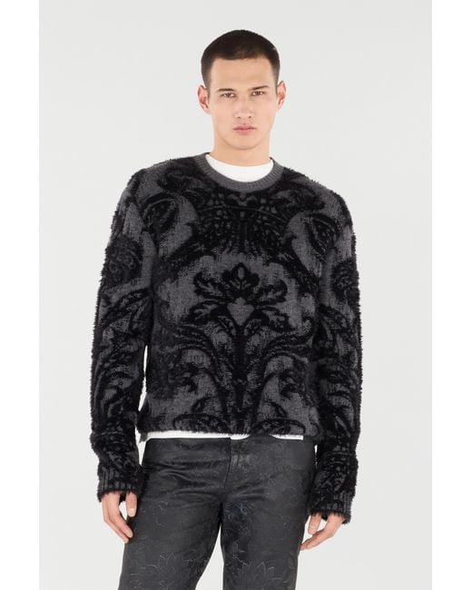 Roberto Cavalli Black Sweater With Plush Brocade Pattern for men