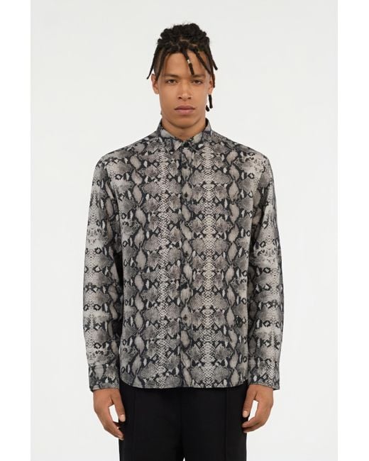 Roberto Cavalli Gray Snake Print Flax Shirt for men