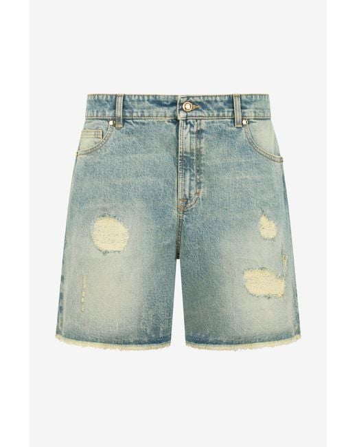 Roberto Cavalli Blue Distressed Cotton Shorts
