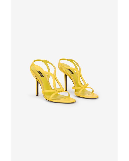 Roberto Cavalli Yellow Leather Sandals With Snake Detail
