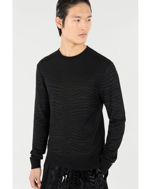 Roberto Cavalli Black Sweater With Zebra Pattern for men