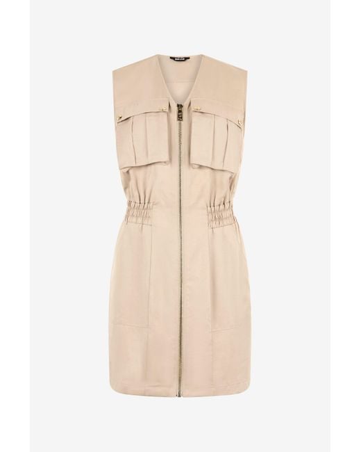 Roberto Cavalli Natural Mini Dress With Utility Pockets