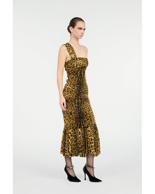 Roberto Cavalli Metallic Midi Dress With Jaguar Skin Print