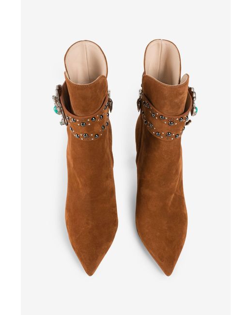 Roberto Cavalli Brown Mirror Snake Ankle Boots