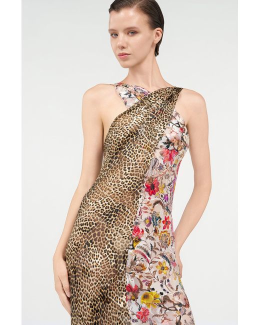 Roberto Cavalli White Long Chiffon Dress With Florentine Flowers Print