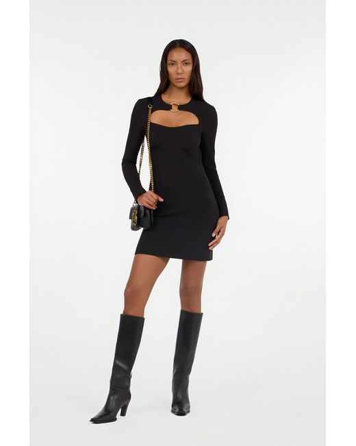 Roberto Cavalli Black Short Dress With Long Sleeves And Cut-Out