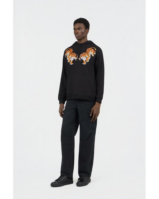 Roberto Cavalli Black Hooded Sweatshirt With Tiger Embroidery for men