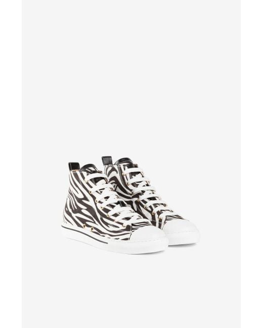 Roberto Cavalli White Zebra-print Hi-top Sneakers