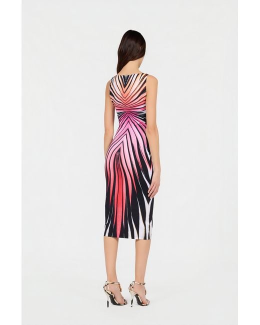 Roberto Cavalli Red Ray Of Paradise Print Midi Dress