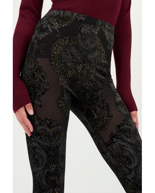 Roberto Cavalli Black Devoré Chenille Leggings With Ornamental Print