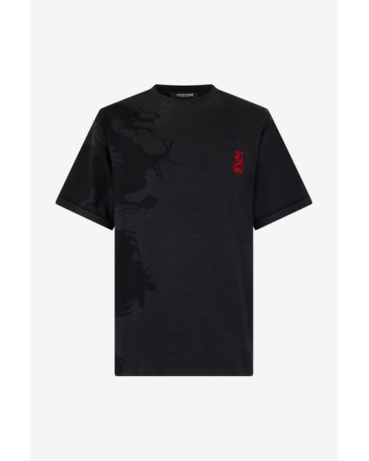 Roberto Cavalli Black T-Shirt With Ideogram Rc Monogram for men