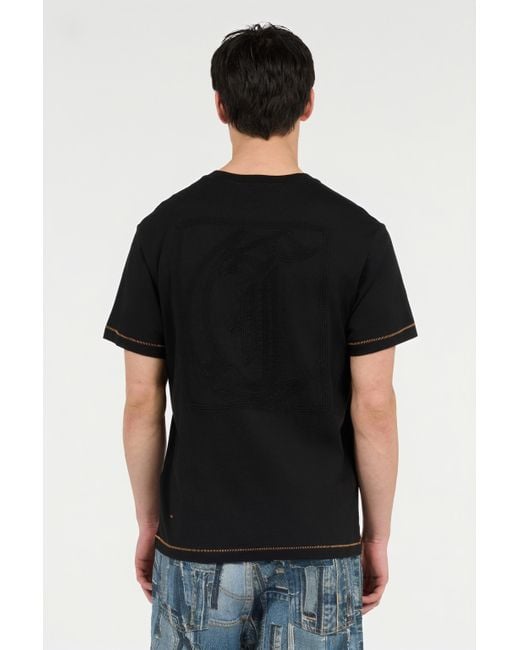 Roberto Cavalli Black T-Shirt With Jc Monogram And Contrasting Topstitching for men