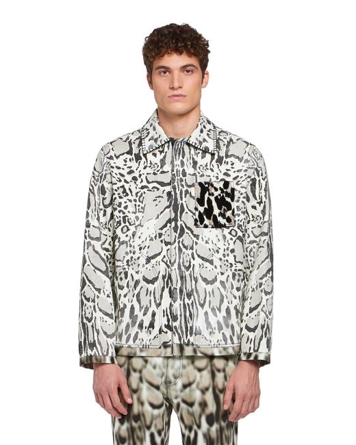 Roberto Cavalli White Lynx Print Shirt Jacket for men