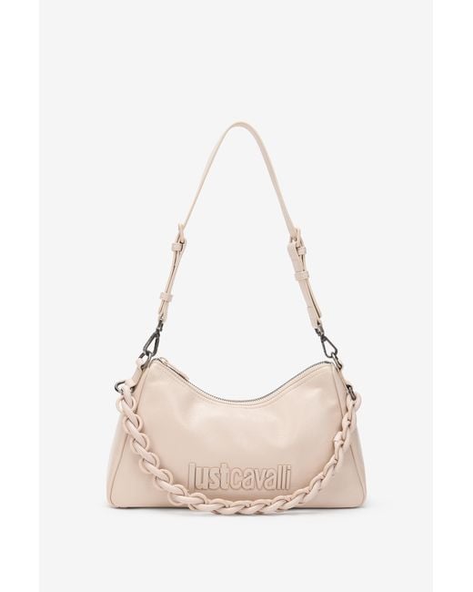 Roberto Cavalli Natural Shoulder Bag With Braided Handle