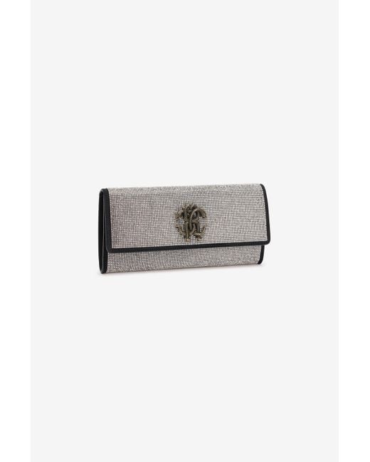 Roberto Cavalli Gray Clutch Mit Kristallen Und Monogramm Mirror Snake