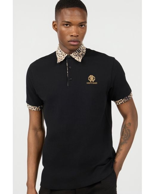 Roberto Cavalli Black Polo With Jaguar Print Details for men