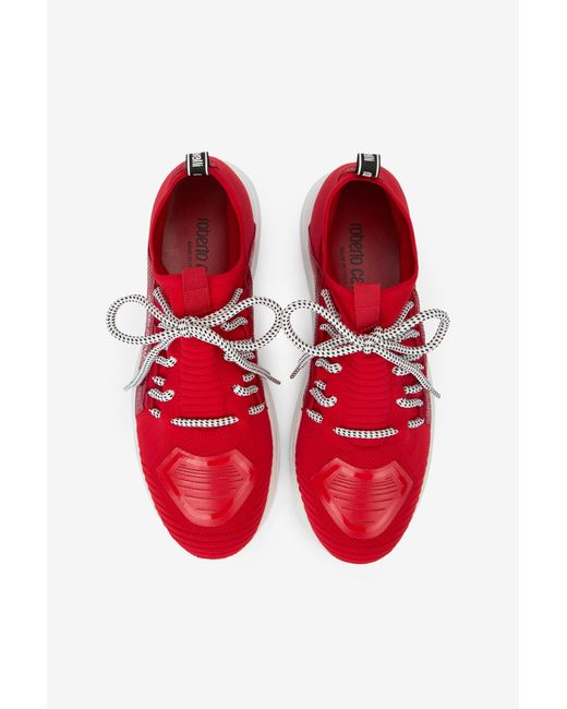 Roberto Cavalli Red Sneakers With Snake-Effect Inserts