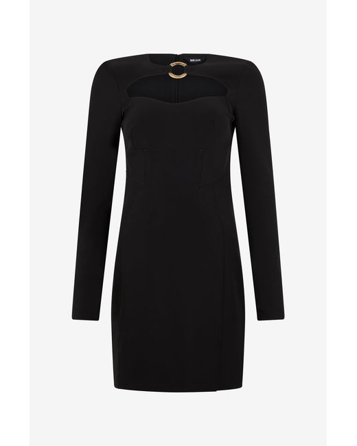 Roberto Cavalli Black Short Dress With Long Sleeves And Cut-Out