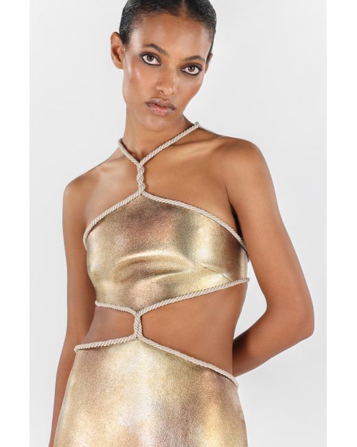 Roberto Cavalli Natural Cut-Out Short Dress With Ropes