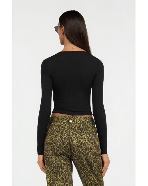 Roberto Cavalli Black Lurex Crop Top With Ring Detail