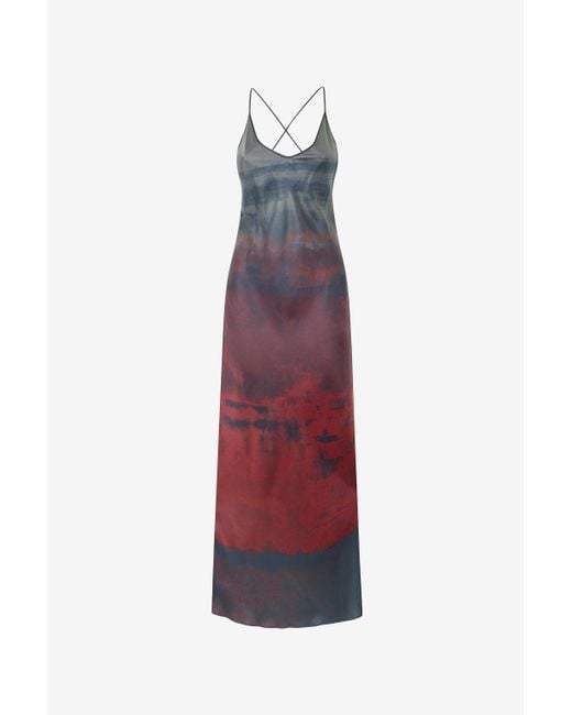 Roberto Cavalli Red Long Slip Dress With A Mottled Effect