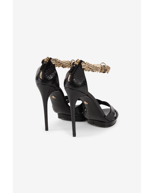 Roberto Cavalli Black Crystal-Embellished Panther Head Sandals