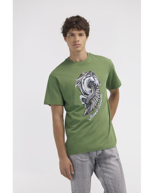Roberto Cavalli T-Shirt With Horse Logo And Print in Green für Herren
