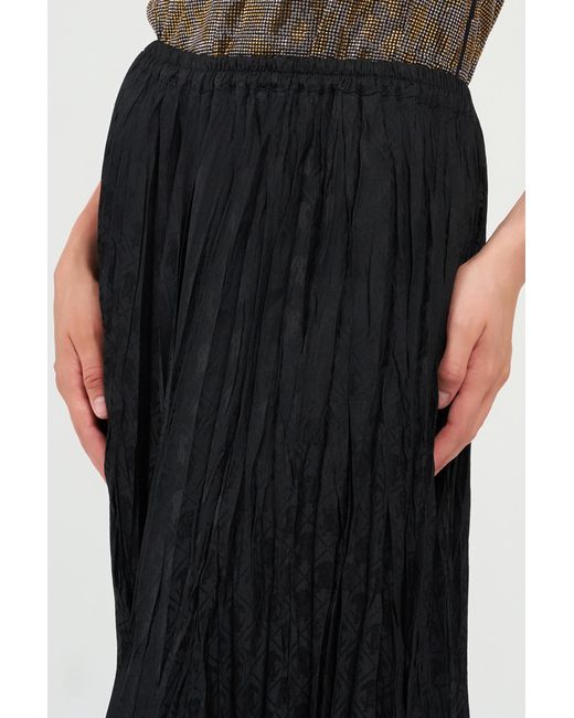 Roberto Cavalli Black Silk Midi Skirt With Monogram Rc