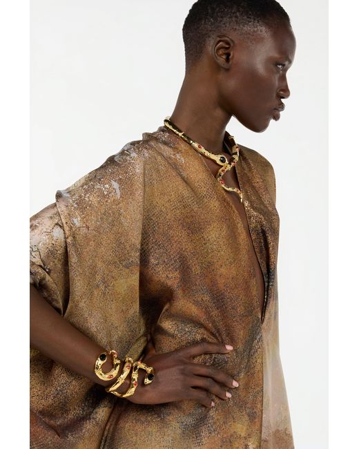 Roberto Cavalli Multicolor Caftan With Affresco Printed On Silk Twill