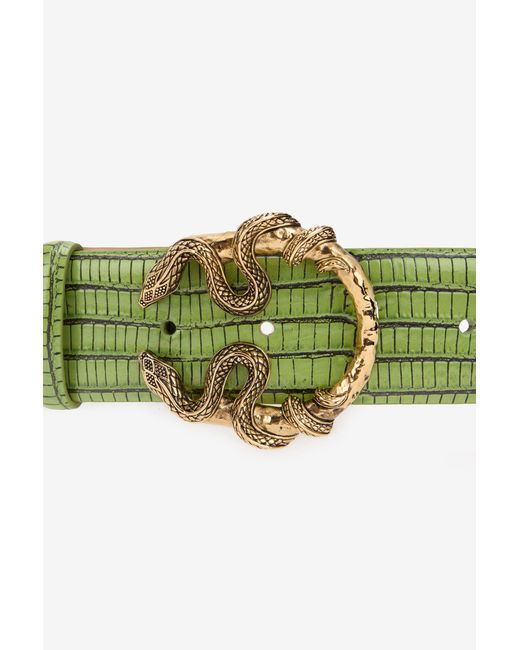 Roberto Cavalli Green Leather Belt With Snake Buckle