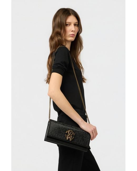 Roberto Cavalli Black Leather Mini Bag With Shoulder Strap