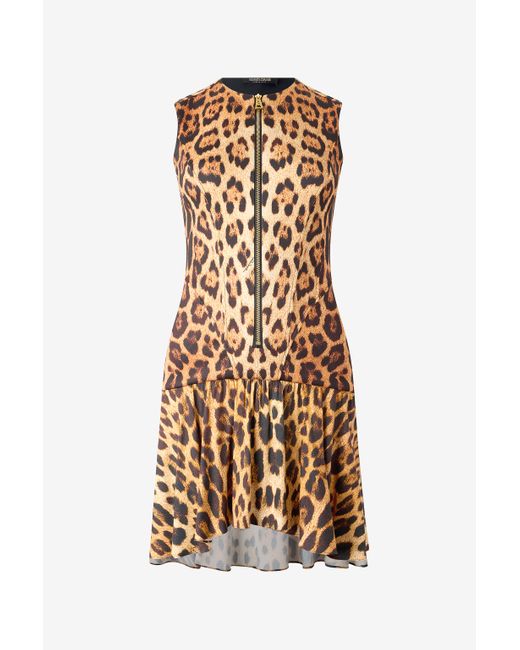 Roberto Cavalli Natural Mini Dress With All-Over Jaguar Skin Print
