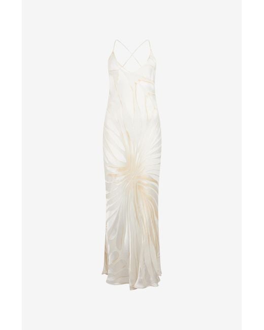 Vestido Slip Con Estampado Ray Devoré Roberto Cavalli de color White