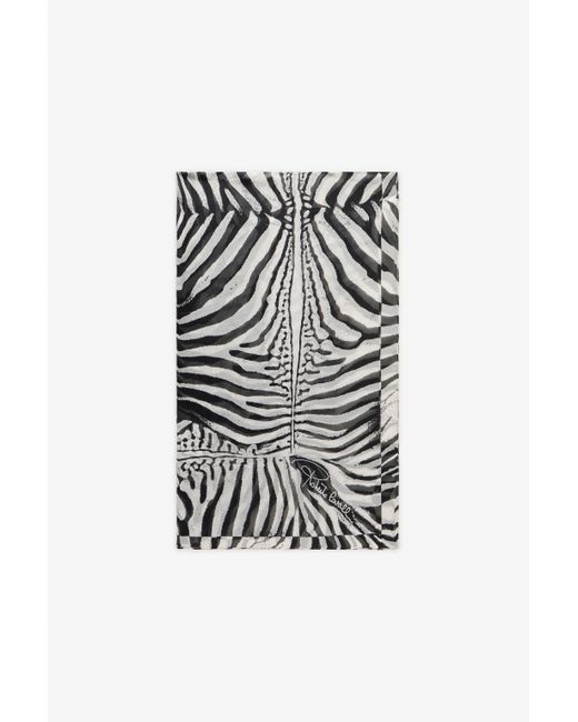 Roberto Cavalli White Silk Scarf With Tigress Print