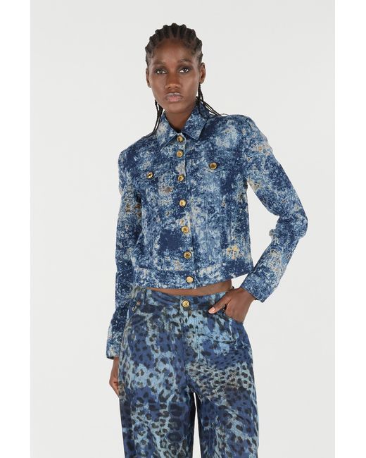 Roberto Cavalli Blue Denim Jacket With Discoloration