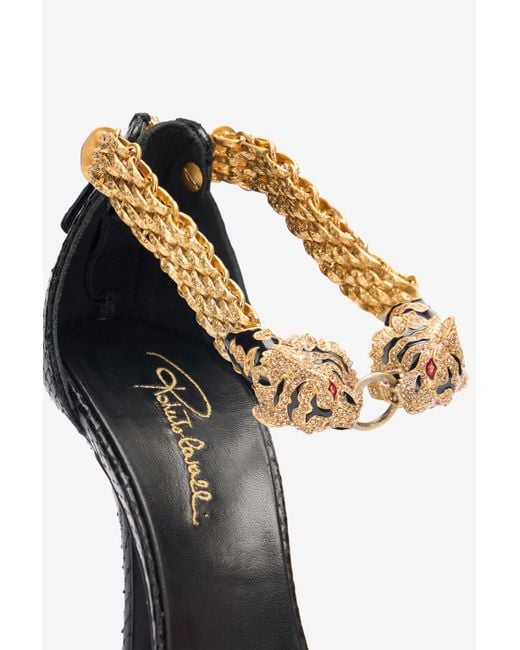 Roberto Cavalli Multicolor Leather Sandals With Tiger Heads