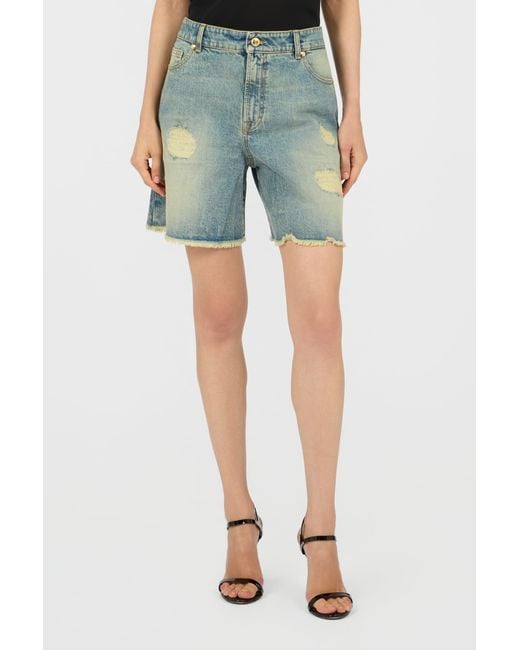Roberto Cavalli Blue Distressed Cotton Shorts