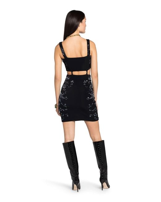 Roberto Cavalli Black Leopard Bead-Embellished Mini Dress
