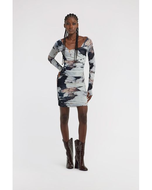Roberto Cavalli Gray Marble Print Dress