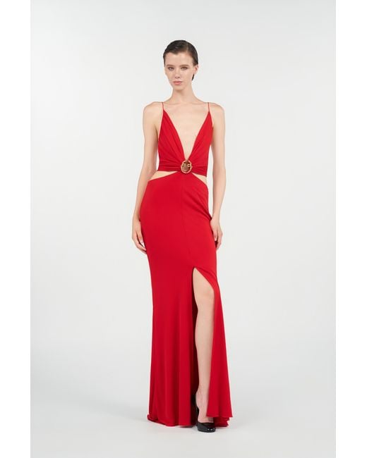 Roberto Cavalli Red Long Dress With Snake Detail