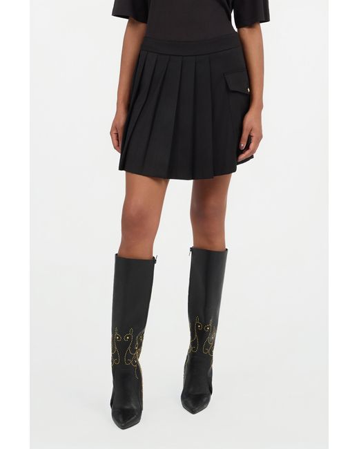 Roberto Cavalli Black Pleated Mini Skirt With Pocket