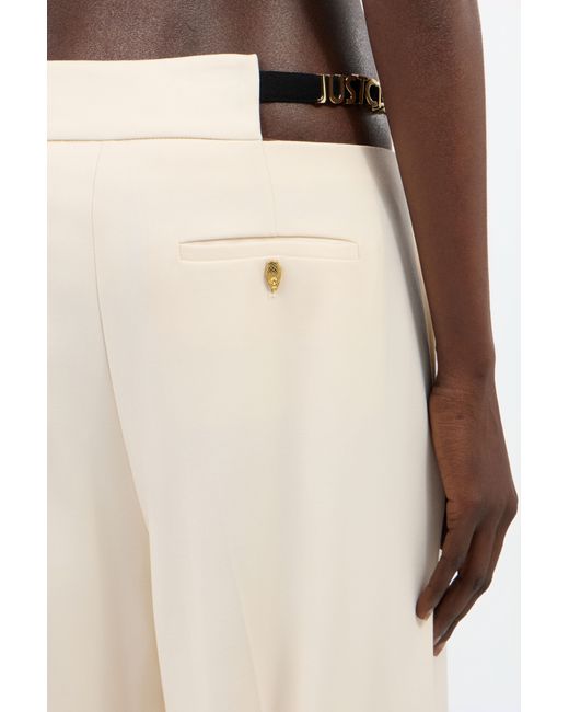 Roberto Cavalli White Cream Wide-Leg Trousers With Cut-Out