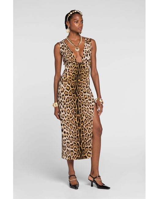Roberto Cavalli White Jaguar-Print Dress