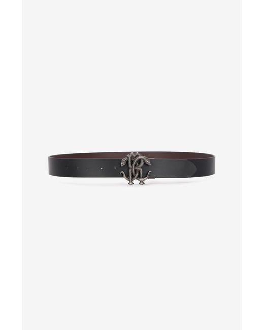 Roberto Cavalli Black Belt With Monogram Mirror Snake for men