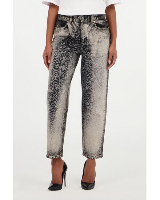 Roberto Cavalli Gray Jeans With Faded Effect And Rhinestones