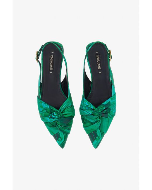 Roberto Cavalli Green Le Pettegole Slingback With Malachite Print