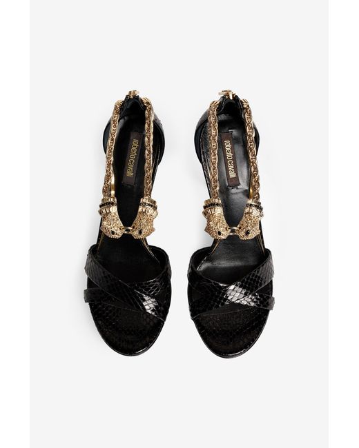 Roberto Cavalli Black Sandals With Jewel Panther Head