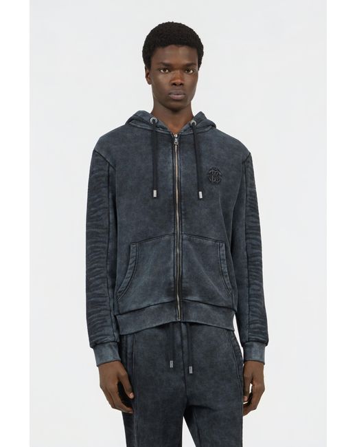 Roberto Cavalli Black Washed Hoodie With Monogram Rc for men