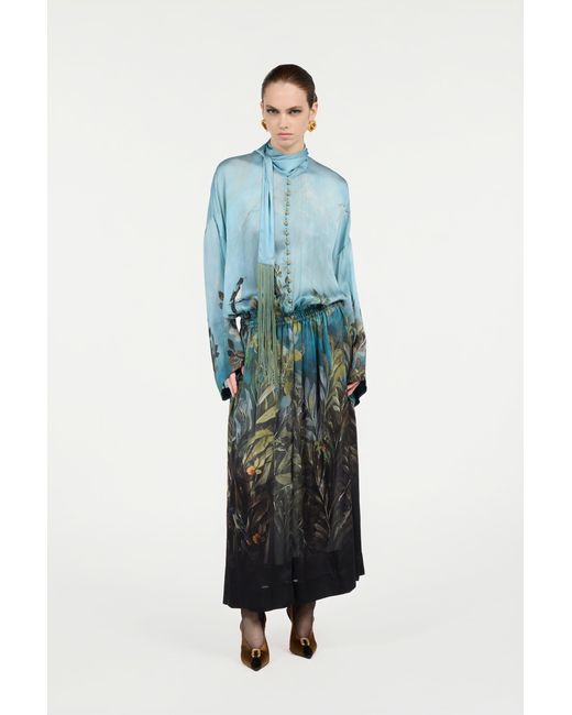Roberto Cavalli Blue Silk Dress With Eden Print