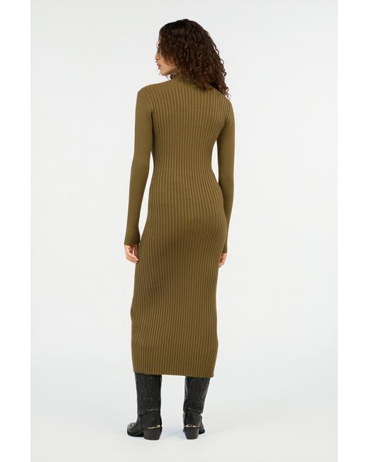 Roberto Cavalli Green Ribbed-Knit Zip-Front Midi Dress
